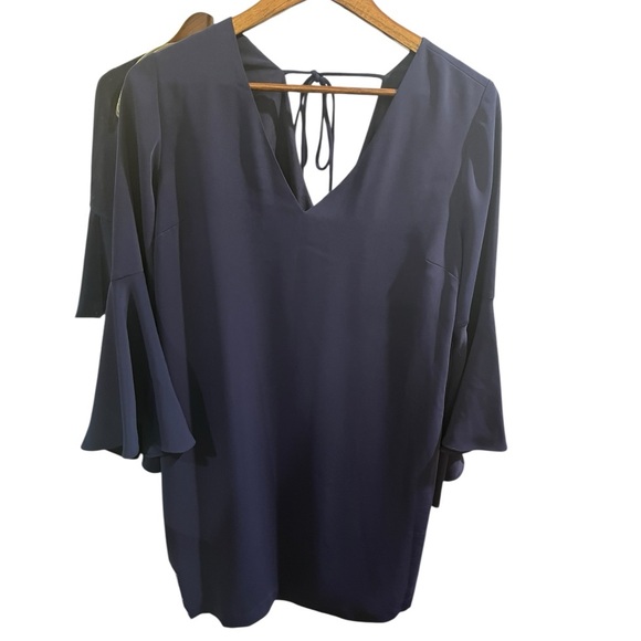 TRINA TURK NICO INDIGO BLUE RUFFLE BELL SLEEVE MIDI DRESS SIZE LARGE - Picture 6 of 13